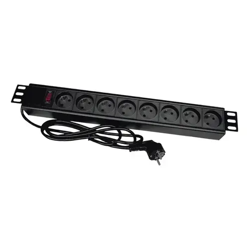 Prelungitor cu 8 prize, Alantec, Aluminiu, 19inch, 8 x CEE 7/5 CEE 7/7 cablu 3m, Negru