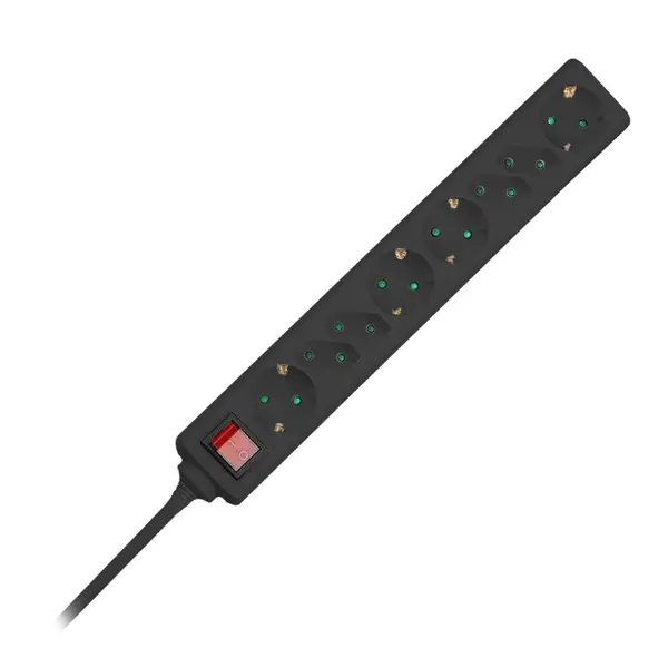 Prelungitor cu 8 prize și întrerupător, 1.5 m, 3G 1.5 mm², negru, V-TAC VT-1118