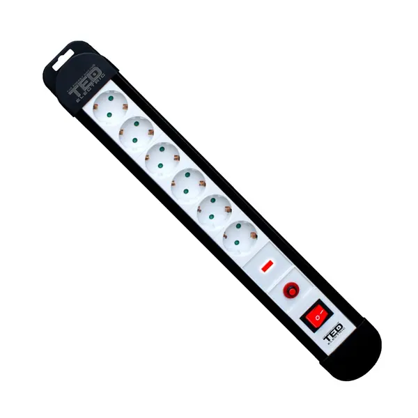 Prelungitor cu protecție 6 prize Schuko, 1.5 m, cablu 3x1.5 mm², 16A/3680W, negru, TED Electric TED000910