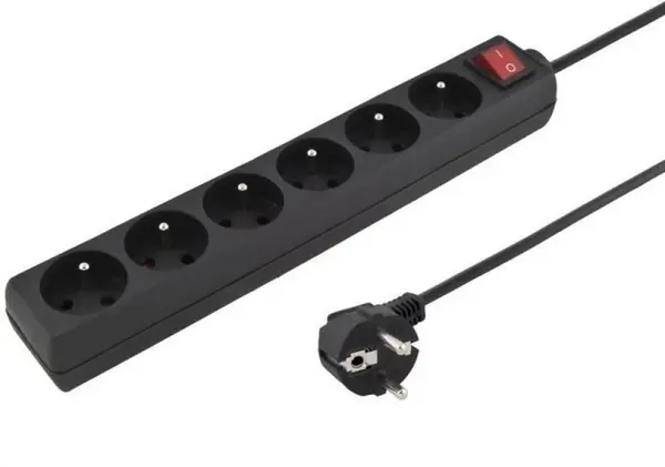 Prelungitor cu switch 6 prize 5m Negru, PPA6K-05BK