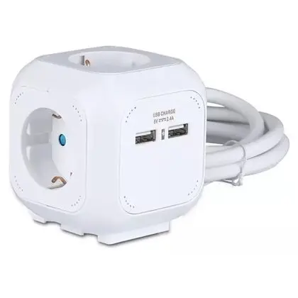 Prelungitor cubic 3X1.5MM 1.4M 4 cai 16A + 2 USB 2.1A V-TAC SKU-8800