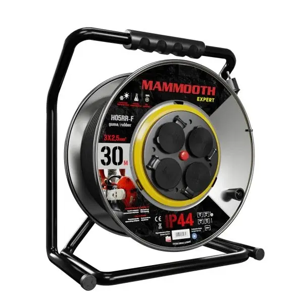 Prelungitor electric 30m, 230V, 3x2,5mm ², numar prize 230V x 4buc. E, 1380 3680W, IP44, drum metal