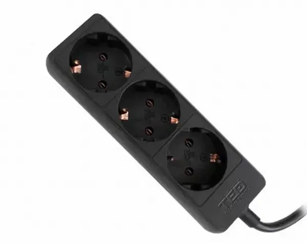 Prelungitor electric TED001870, 1.5 metri, 3 prize Schuko, 3680W, 16A, negru