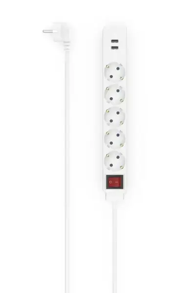 Prelungitor HAMA 223183, USB 3.4A, 5 prize, 2x USB, 3400mA, 1.4m, 3680W (Alb)