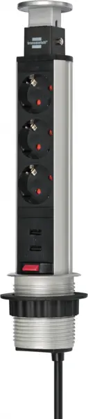 prelungitor incorporabil brennenstuhl 3 prize, 2xusb, retractabil pentru blat de bucatarie sau birou, cablu 2 m