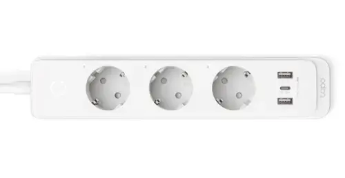 Prelungitor inteligent TP-LINK Tapo P300, Schuko x 3, USB x 2, USB Type-C x 1, 1.5m, Bluetooth, WiFi (Alb)