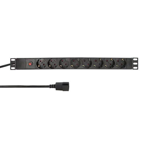 Prelungitor LOGILINK 1U pentru rack 19 inch, 8 prize Schuko, intrare IEC, max 10 A, breaker, protectie la supratensiune, 3 m
