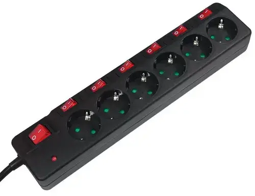 Prelungitor Logilink LPS233, 6 Prize, 1.5 m, 16 A, intrerupator pe fiecare priza (Negru)