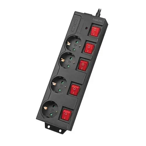 Prelungitor Logilink LPS251, 4 prize Schuko, conectare Schuko tata cablu 1.5 m, 16 A, protectie copii, Negru