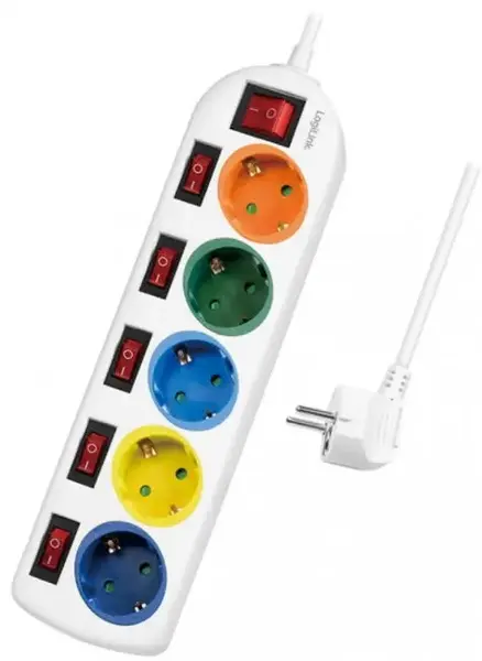 Prelungitor LogiLink LPS258, 5 prize, 1.5 m (Multicolor)