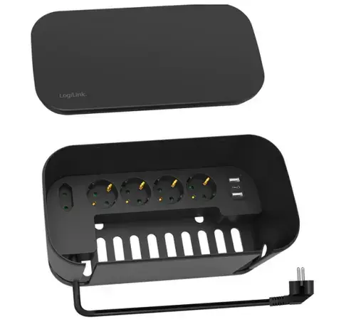 Prelungitor Logilink LPS282U, 5 prize, cutie management cabluri, 2 x USB-A, 1 x USB-C, 1.5m (Negru)
