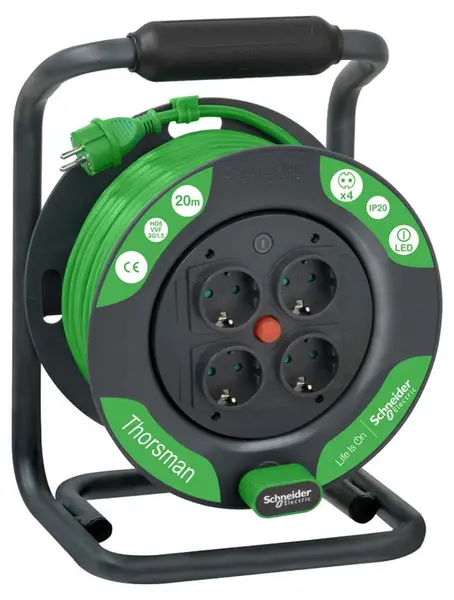 Prelungitor pe tambur Schneider Electric – Thorsman, 20 m, H05VV-F 3G1,5 mm², IP20