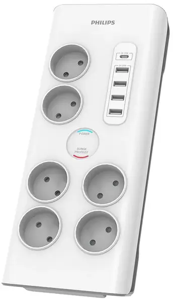 Prelungitor Philips SPN7060WA, 6 prize, USB (Alb)