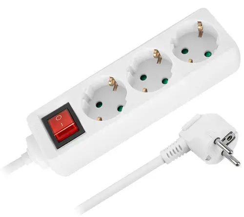 Prelungitor Rebel URZ3573-2, 3 prize, intrerupator, 3 x 1.0 mm, 2 m (Alb)