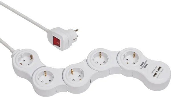 prelungitor reglabil brennenstuhl 5 prize si 2 usb-uri, 1,4m, comutator de siguranta