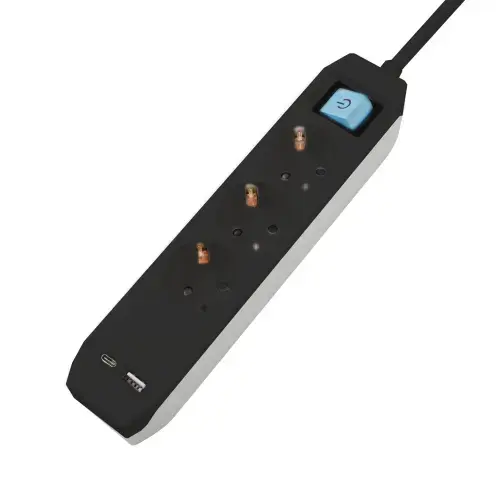 Prelungitor Spacer PP-3-18B-TC-USB, Schuko x 3, Type-C x1, USB x 1, cablu 1.8m (Negru)