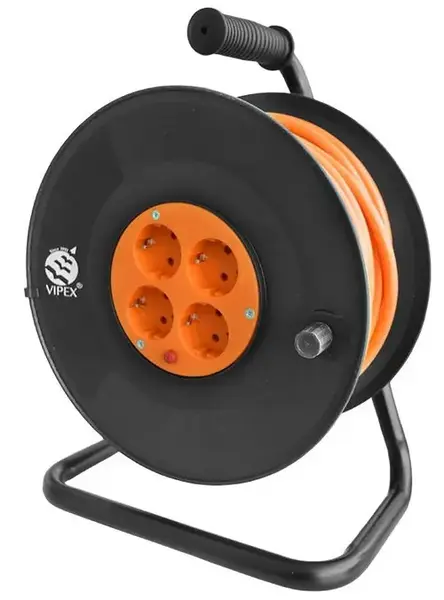 Prelungitor tambur Vipex PS15-T15, 4 prize, 15 m (Negru/Portocaliu)