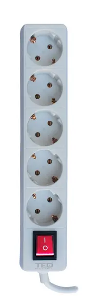 Prelungitor TED Electric, 5 metri cu 5 Schuko, Cablu 3x 1.5mm, Culoare Alb, Putere 3680W 16A, TED003850