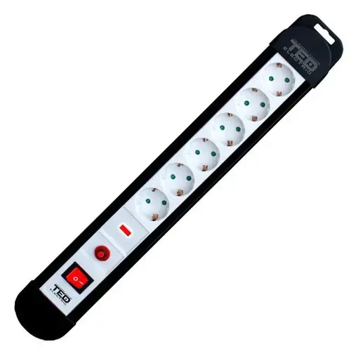 Prelungitor TED Electric PS-TED6-3, 6 prize, 3 m (Negru/Alb)