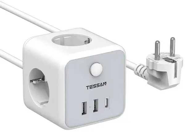 prelungitor tip cub tessan ts-301-c, 3 prize, 2 x usb a, 1 x usb-c, cablu 1.5m