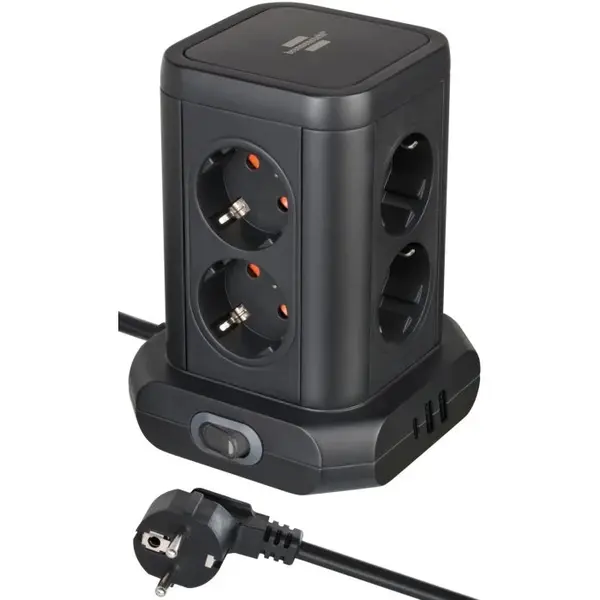 Prelungitor tip turn Brennenstuhl 1153560010, 8 prize, 2xUSB A, 1xUSB-C, cablu 2m, pozitionare prize 45