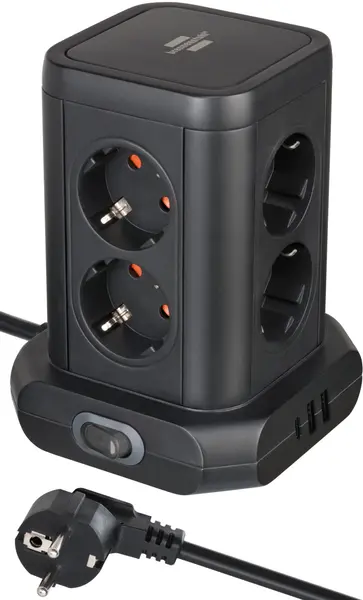 prelungitor tip turn brennenstuhl, 8 prize, 2 x usb a, 1 x usb-c, cablu 2m, pozitionare prize 45 ,