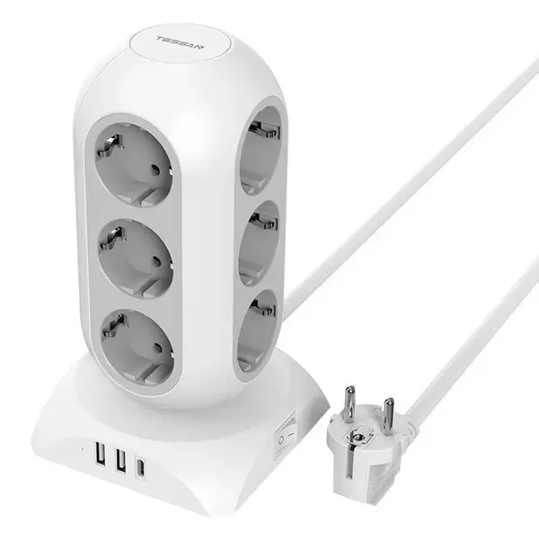 prelungitor tip turn tessan tps02-de-c, 12 prize, 2xusb 3a, 1xusb-c, cablu 2m