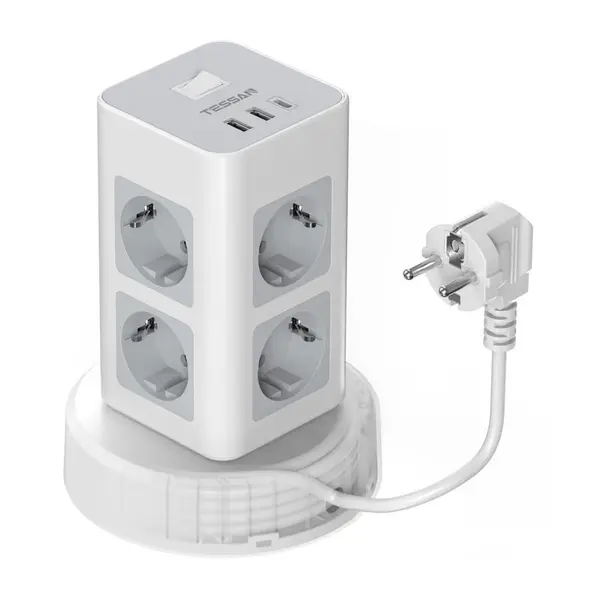 prelungitor tip turn tessan tps03rx-de-c, 8 prize, 2x usb a, 1x usb-c, 3a, 3600w, cablu 2m