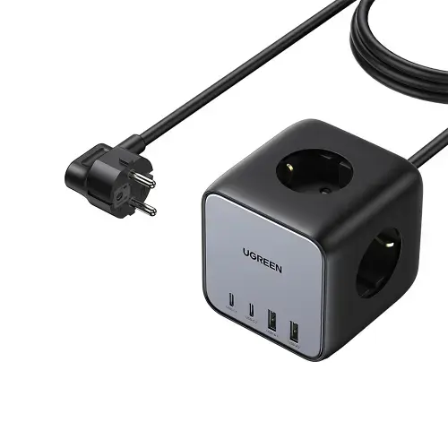 Prelungitor UGREEN CD268, 65W, 4.5A, 2 x USB-A - 2 x USB-C - 3 x Schuko, Gri