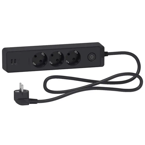 Prelungitor Unica 2P+E, 3prize + 2 USB + intrerupator, 1.5m cu obturatoare Schneider ST943U1B, antracit