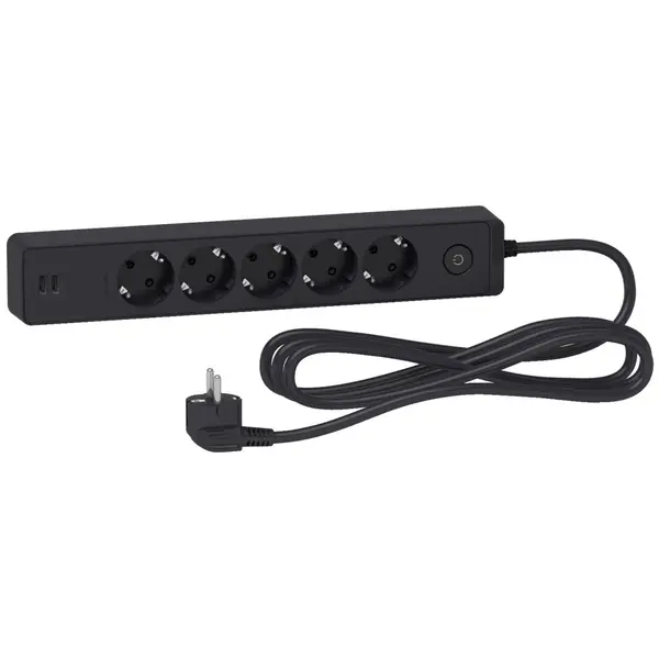 Prelungitor Unica 2P+E, 5 prize + 2 USB + intrerupator, 3m, antracit Schneider ST945U3B