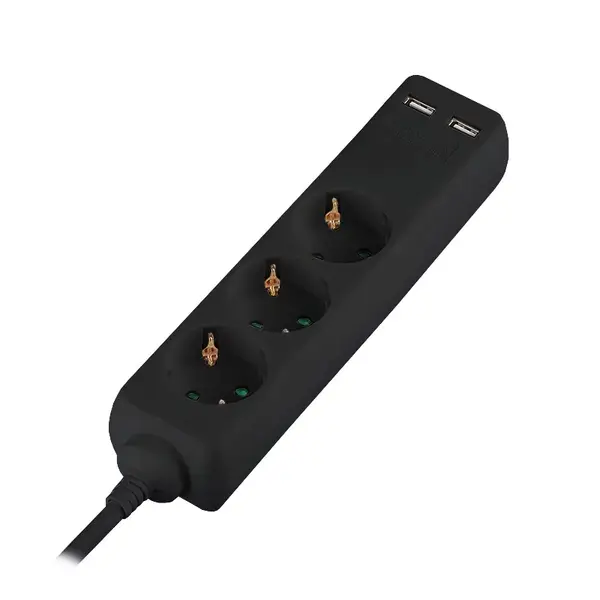 Prelungitor V-tac, 3 cai + 2 USB 5m (3G1.5mm2), negru, SKU-8777