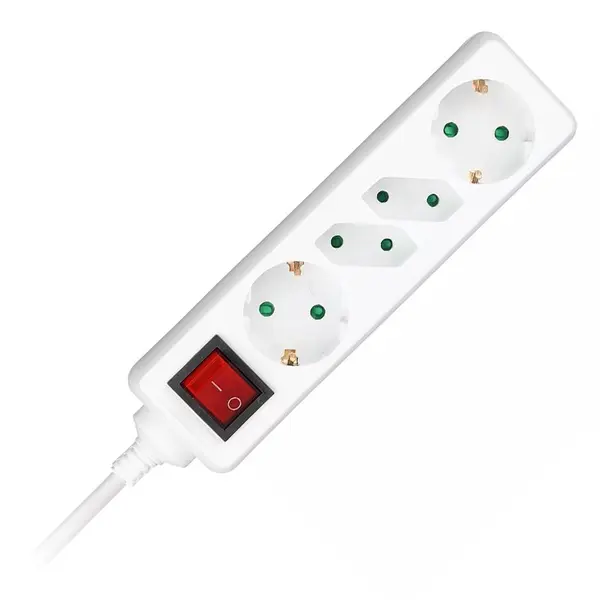 Prelungitor V-tac, 4 cai cu intrerupator, 1.5 m, 3G1.5 mm², alb, SKU-8770