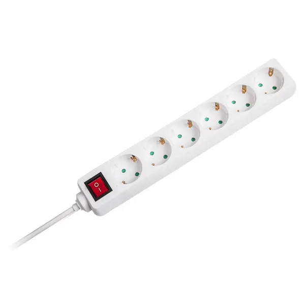 Prelungitor V-tac, 6 cai cu intrerupator, 1.5 m, 3G1.5 mm², alb, SKU-8768