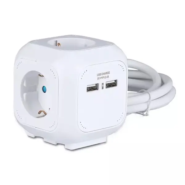 Prelungitor V-tac, cubic 4 cai 16A + 2 USB 2.1A, 3x1.5mm, 1.4 m, SKU-8800