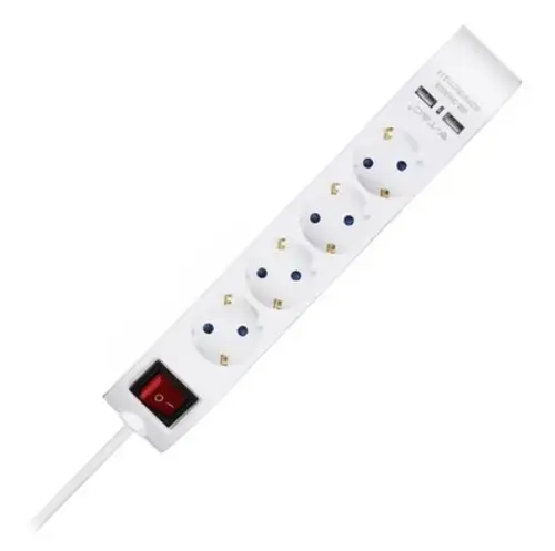 Prelungitor V-TAC SKU-8808, 4 prize, lungime cablu 1.4 m, 2 USB (Alb)