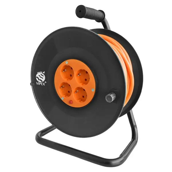 Prelungitor VIPEX electric cu tambur, 4 prize, cablu 3x2.5mm², lungime 50m, PS25-T50