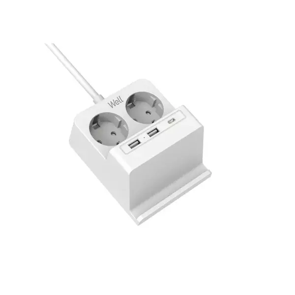 Prelungitor Well, 2 prize, 2x USB-A, 1x USB-C, incarcator wireless, cablu 3x1.5mmp, 2m