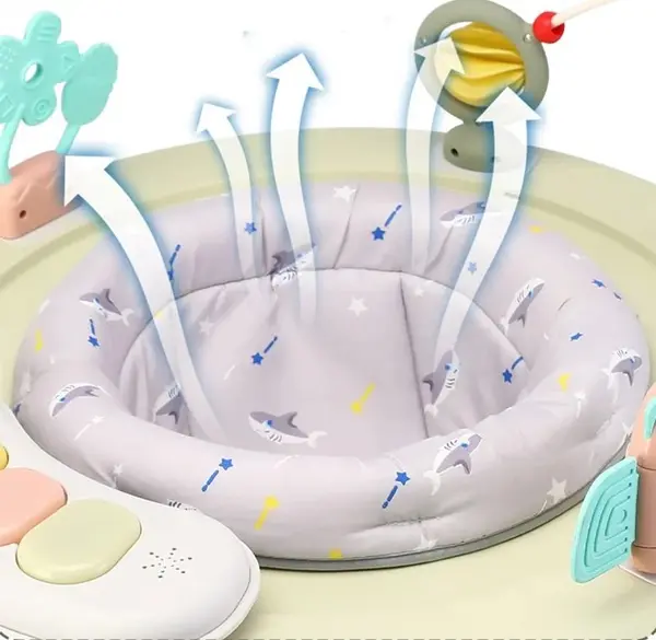 Premergator bebelusi Little Mom Activity Pink, pliabil, educational, cu panou interactiv, sezut rotativ 360 grade, roti pivotante silentioase, dimensiune 68 x 68 x 50 cm