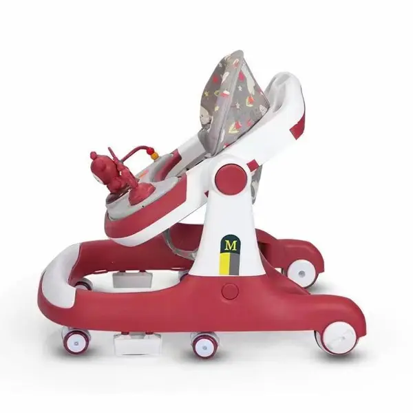Premergator bebelusi Little Mom Cosmos Red 2 in 1 cu functie de antepremergator, cu 6 roti silentioase, sistem de franare, sezut reglabil, pliere usoara si compacta, spatar ergonomic, panou interactiv detasabil