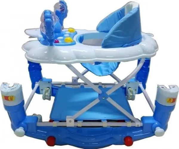 Premergator cu sistem de balansare Baby Care Ratusca Albastru pliabil cu roti din silicon si melodii