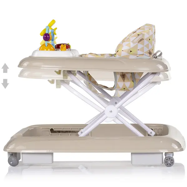 Premergator pentru copii Chipolino Baby Steps Beige cu panou de joaca, inaltime reglabila si tavita detasabila