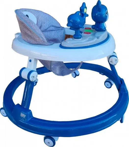 Premergator reglabil in 6 trepte de inaltime Novokids Happy Kitty Albastru, cu melodii, pliabil, greutate admisa 20 kg, roti silentioase