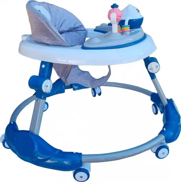 Premergator reglabil in 6 trepte de inaltime Novokids Little Kitty Albastru, cu melodii, pliabil, greutate admisa 20 kg, roti silentioase