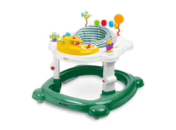 Premergator transformabil in jumper sau centru de activitati pentru bebelusi Toyz Hip Hop cu scaun rotativ 360 si panou interactiv Verde
