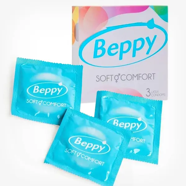 Prezervative BEPPY Soft & Comfort, din latex natural, diametru 56 mm, 3 buc