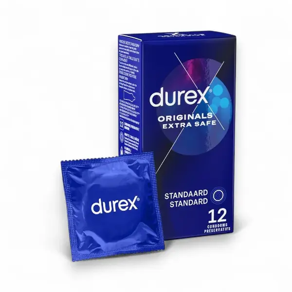 Prezervative Durex - Originals Extra Safe, lubrifiate si rezistente, 56 mm, 1 cutie x 12 buc