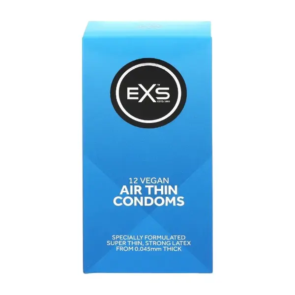 Prezervative EXS Air Thin Condoms, din latex, ultra-subțiri și rezistente, diametru 56 mm, 12 bucăți