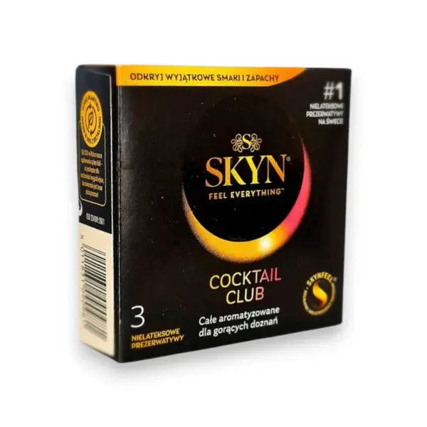 Prezervative MANIX Skyn Cocktail Club, aromate, fără latex, ultra-subțiri și rezistente, diametru 53 mm, 3 bucăți
