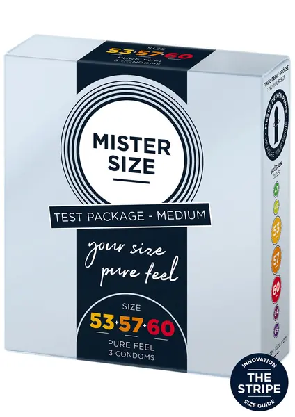 Prezervative MISTER SIZE, ultra subtiri, 3 marimi diferite 53, 57 si 60 mm, 1 cutie x 3 buc